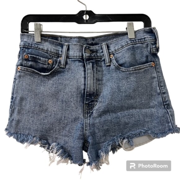 Levis 510 Womens Blue Washed Frayed Hem High Rise Denim Shorts Size W30 L30 - Picture 1 of 12